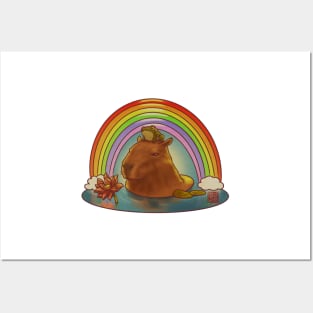 Capybara and Frog Rainbow Posters and Art